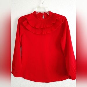 Frilled Pleat High Neck Vintage Red Blouse Size Small Chest 32"